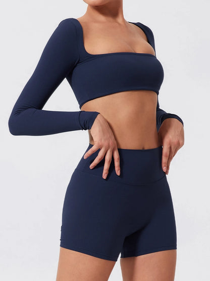 Summer Long-Sleeved Sports Fitness Set Women Outdoors Running Activewear Female Yoga Clothes Crop Top Sport Outfit For Woman