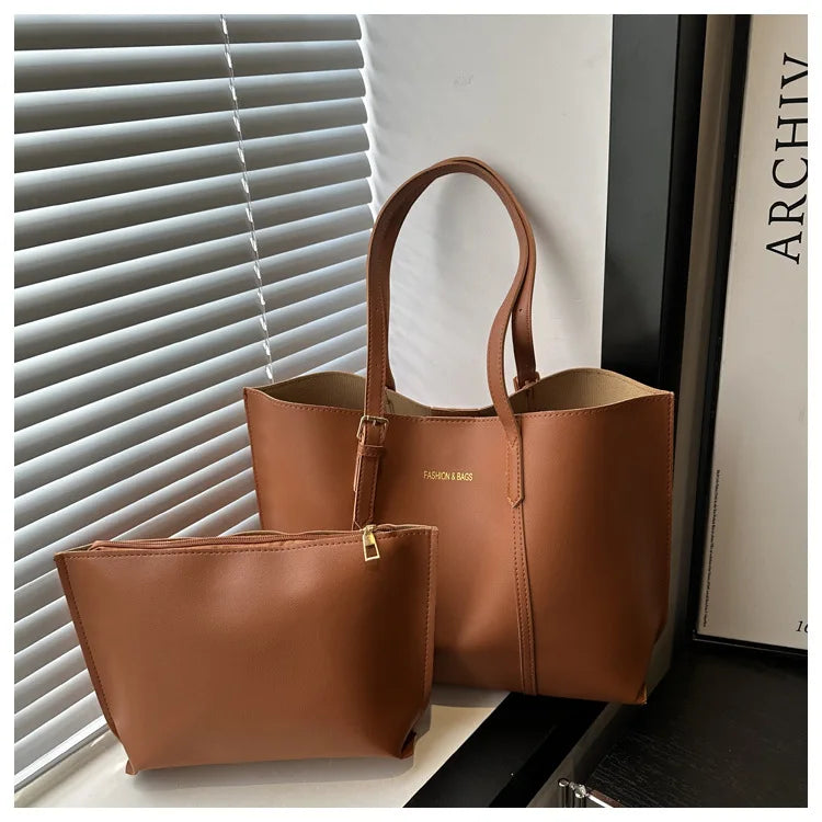 Large Capacity Women's Bag Soft Leather Tote Bags Casual Versatile Single Shoulder Handbag Mommy Handbags 2025 Autumn and Winter