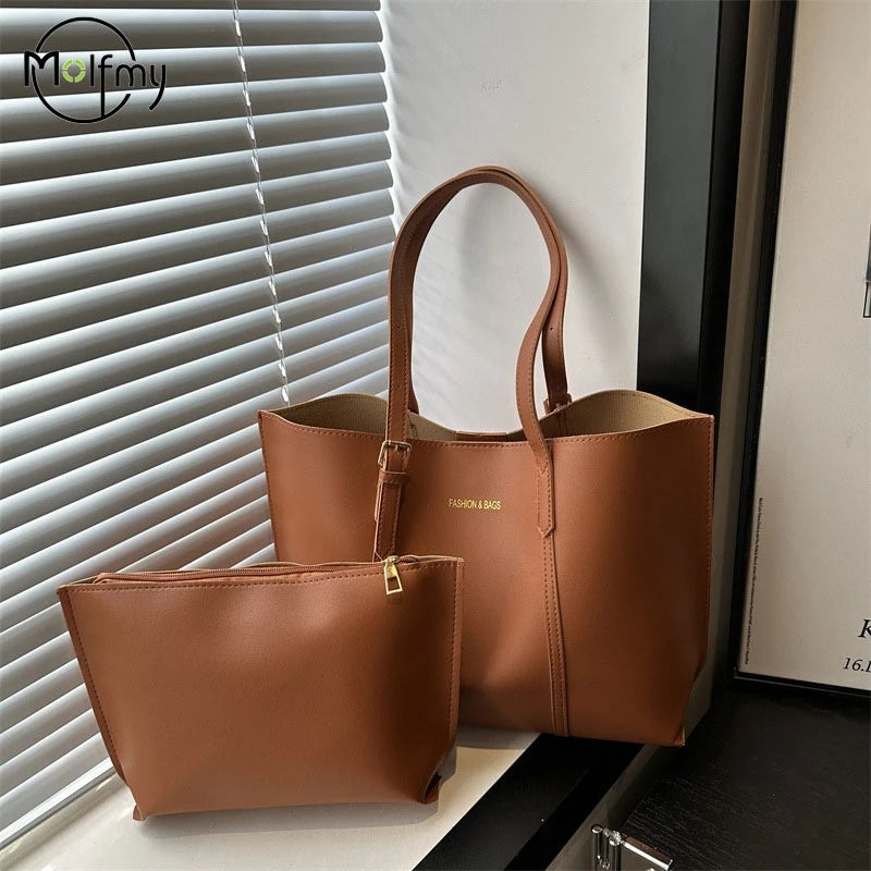 Large Capacity Women's Bag Soft Leather Tote Bags Casual Versatile Single Shoulder Handbag Mommy Handbags 2025 Autumn and Winter