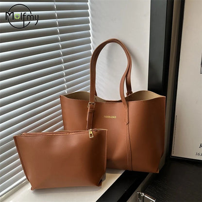 Large Capacity Women's Bag Soft Leather Tote Bags Casual Versatile Single Shoulder Handbag Mommy Handbags 2025 Autumn and Winter