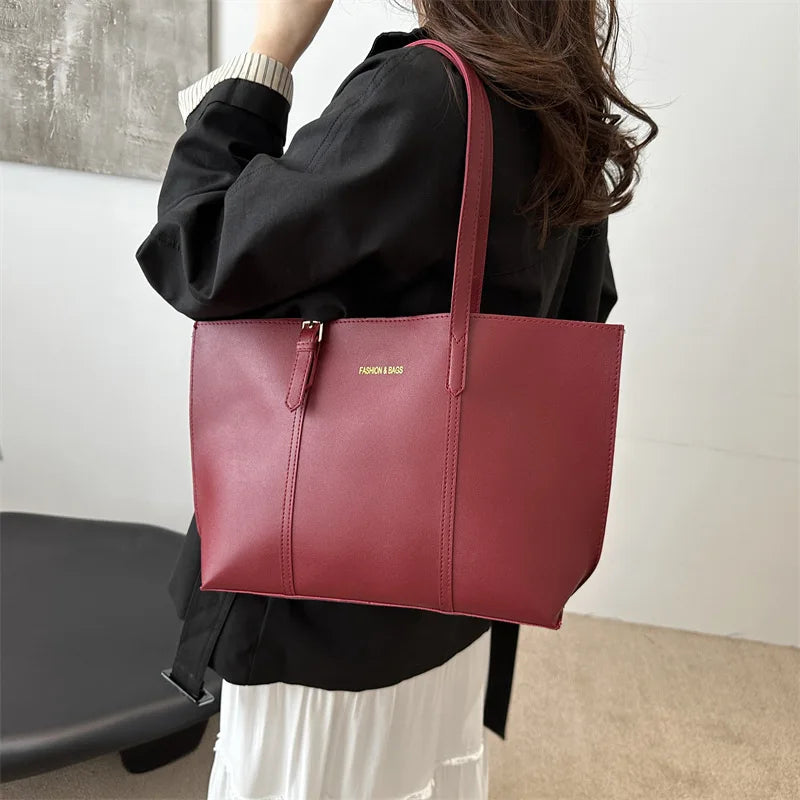 Large Capacity Women's Bag Soft Leather Tote Bags Casual Versatile Single Shoulder Handbag Mommy Handbags 2025 Autumn and Winter
