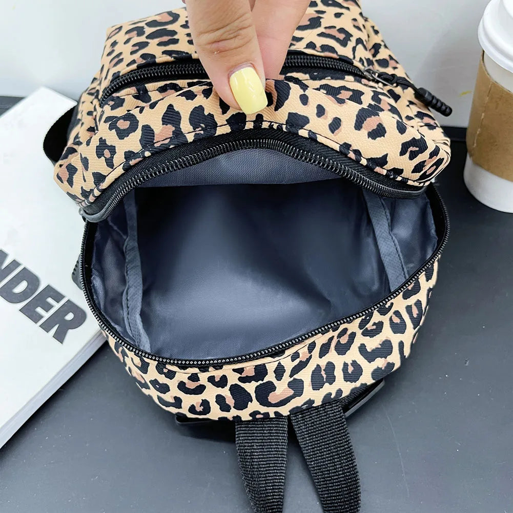 Ins Leopard Backpack Women Funny Animal Design School Bags for Teenage Girls Daily Travel Small Rucksack Preppy Style Knapsacks