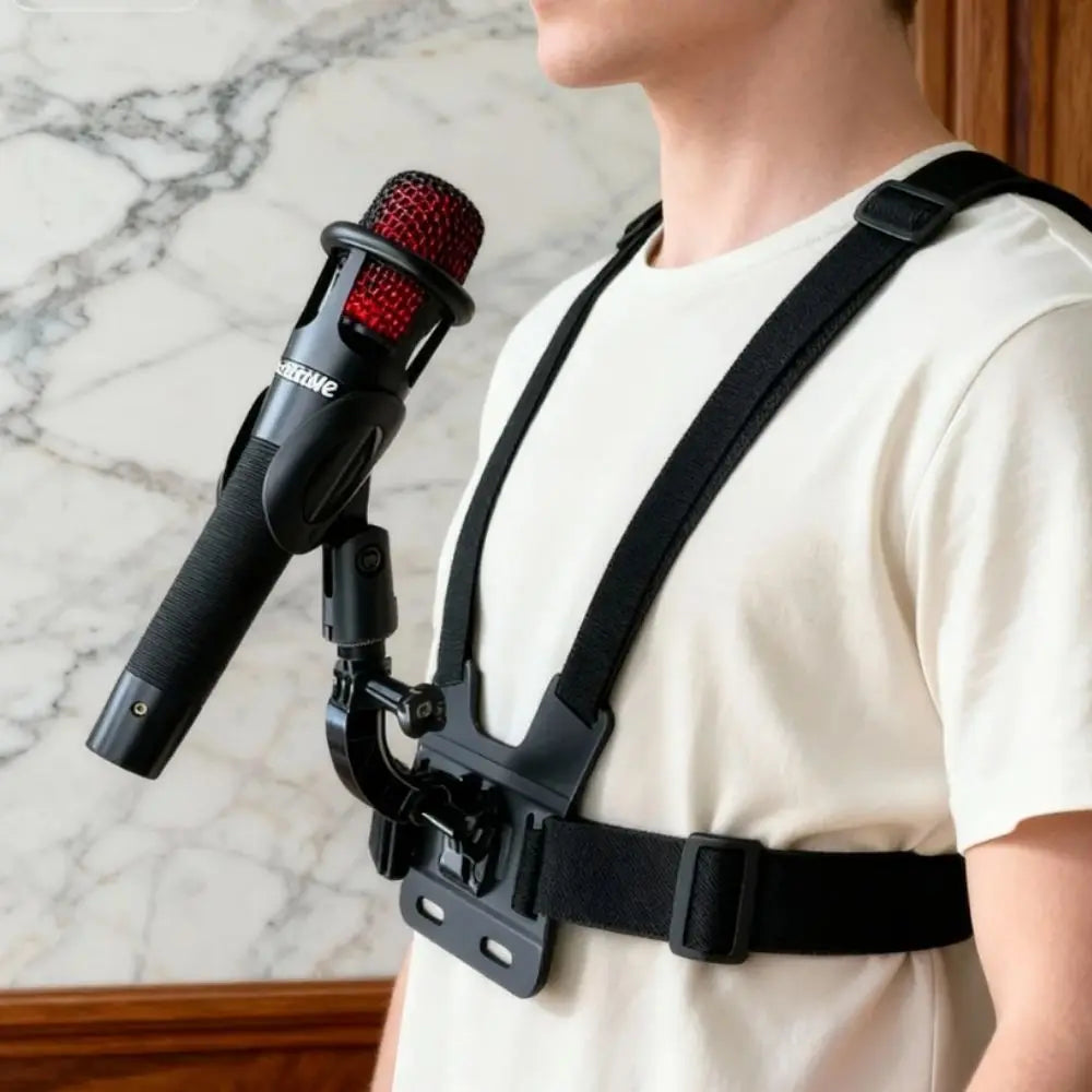 Microphone Shoulder Strap Holder, Frees Your Hands, Attaches the Microphone to Your Body, with Adjustable Strap Angle and Tightness, Wide Compatibility Range: Supports Microphones with a Diameter of 2.5-4cm, Meets the Needs o