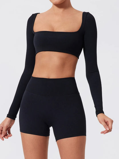 Summer Long-Sleeved Sports Fitness Set Women Outdoors Running Activewear Female Yoga Clothes Crop Top Sport Outfit For Woman