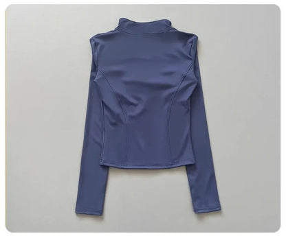 Women's Workout Jacket Stretch Fitted Zip Front Long Sleeve Running Yoga Slimming Waist-Cinching Stand Collar Quick-Dry Sportswe