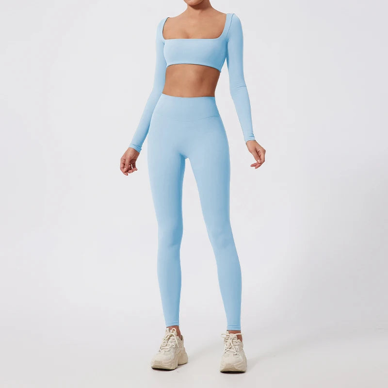 Summer Long-Sleeved Sports Fitness Set Women Outdoors Running Activewear Female Yoga Clothes Crop Top Sport Outfit For Woman