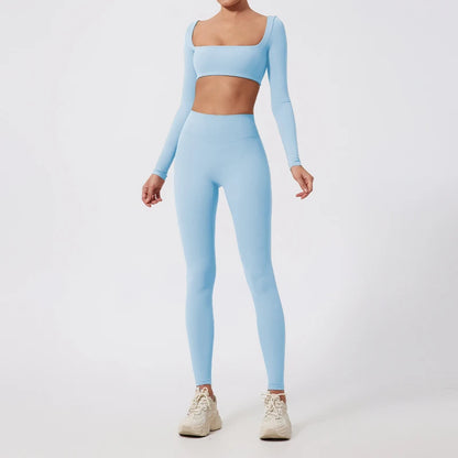 Summer Long-Sleeved Sports Fitness Set Women Outdoors Running Activewear Female Yoga Clothes Crop Top Sport Outfit For Woman