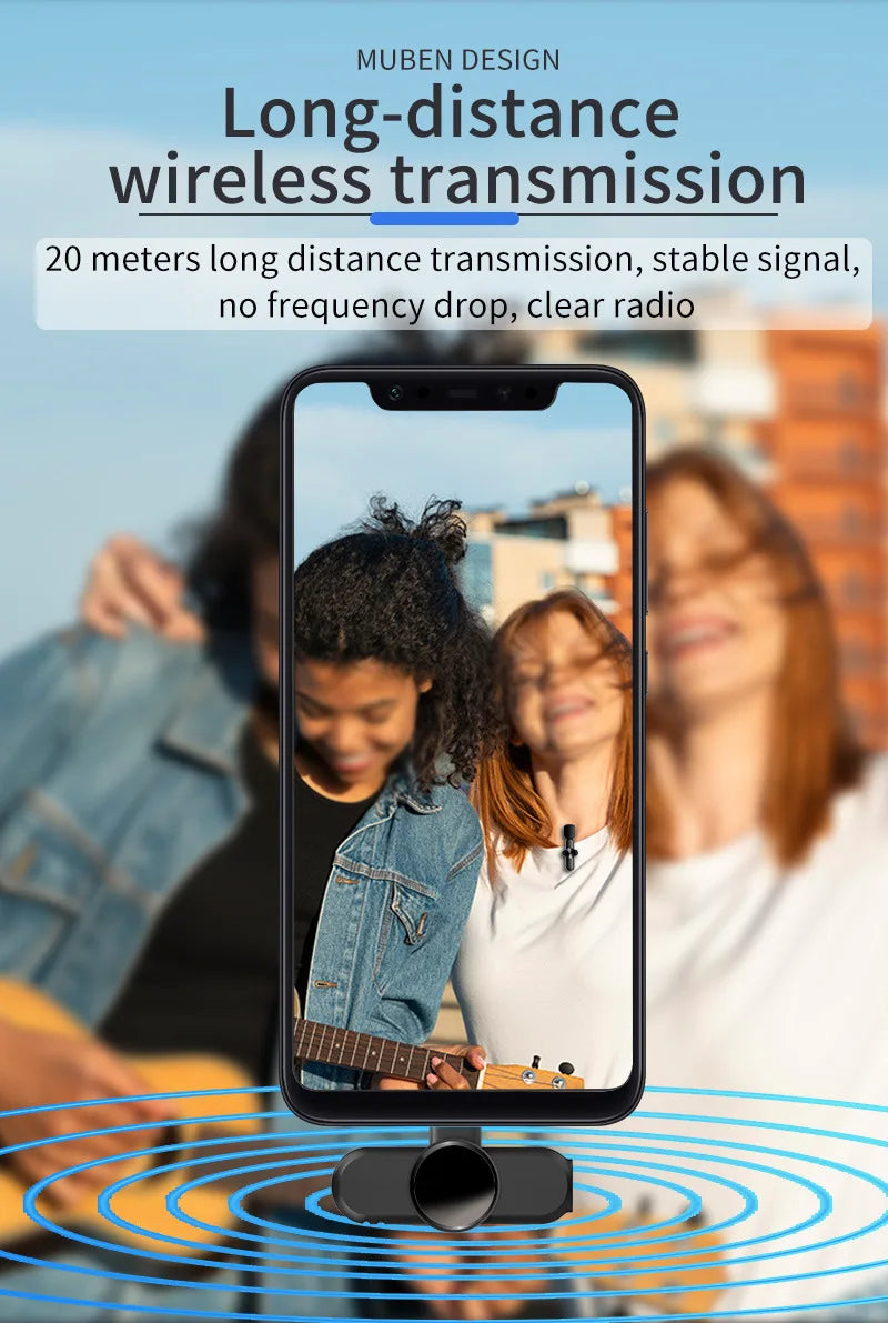 Basix 2.4G Wireless Stereo Lavalier Microphone Live Interview Outdoor Mini Noise Cancelling  for iPhone Android rotate Lapel Mic