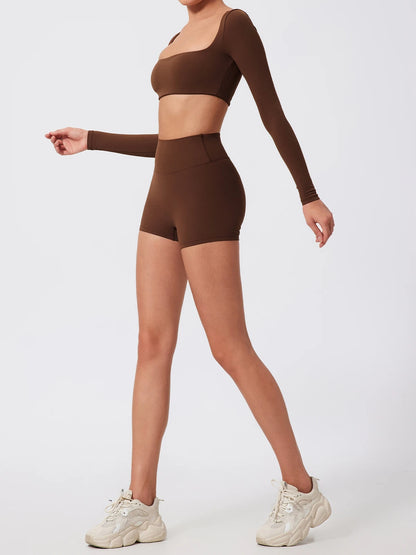 Summer Long-Sleeved Sports Fitness Set Women Outdoors Running Activewear Female Yoga Clothes Crop Top Sport Outfit For Woman