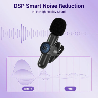 Basix 2.4G Wireless Stereo Lavalier Microphone Live Interview Outdoor Mini Noise Cancelling  for iPhone Android rotate Lapel Mic
