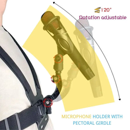 Microphone Shoulder Strap Holder, Frees Your Hands, Attaches the Microphone to Your Body, with Adjustable Strap Angle and Tightness, Wide Compatibility Range: Supports Microphones with a Diameter of 2.5-4cm, Meets the Needs o