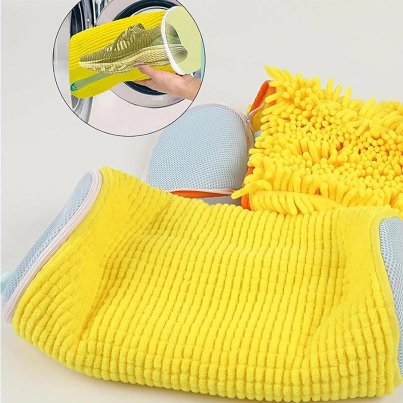 Anti-Deformation Shoe Washing Bag for Machine - Polyester Mesh Laundry Sock with Zipper for Sneakers/Boots,39x19cm,Reusable Dry