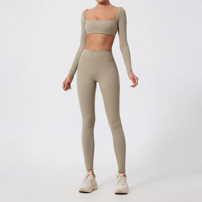 Summer Long-Sleeved Sports Fitness Set Women Outdoors Running Activewear Female Yoga Clothes Crop Top Sport Outfit For Woman