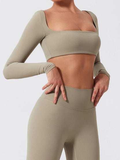 Summer Long-Sleeved Sports Fitness Set Women Outdoors Running Activewear Female Yoga Clothes Crop Top Sport Outfit For Woman