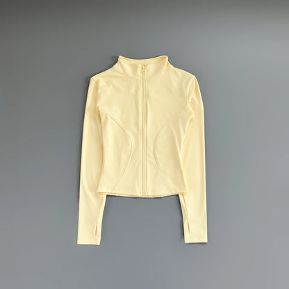 Women's Workout Jacket Stretch Fitted Zip Front Long Sleeve Running Yoga Slimming Waist-Cinching Stand Collar Quick-Dry Sportswe