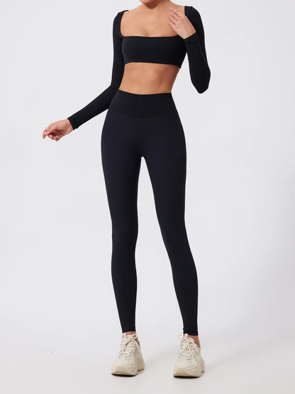 Summer Long-Sleeved Sports Fitness Set Women Outdoors Running Activewear Female Yoga Clothes Crop Top Sport Outfit For Woman