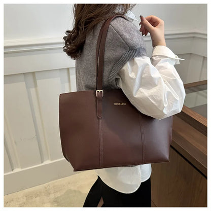 Large Capacity Women's Bag Soft Leather Tote Bags Casual Versatile Single Shoulder Handbag Mommy Handbags 2025 Autumn and Winter