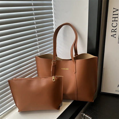 Large Capacity Women's Bag Soft Leather Tote Bags Casual Versatile Single Shoulder Handbag Mommy Handbags 2025 Autumn and Winter