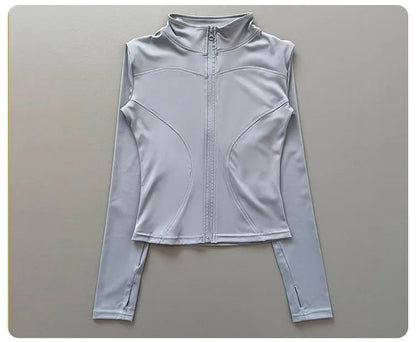 Women's Workout Jacket Stretch Fitted Zip Front Long Sleeve Running Yoga Slimming Waist-Cinching Stand Collar Quick-Dry Sportswe