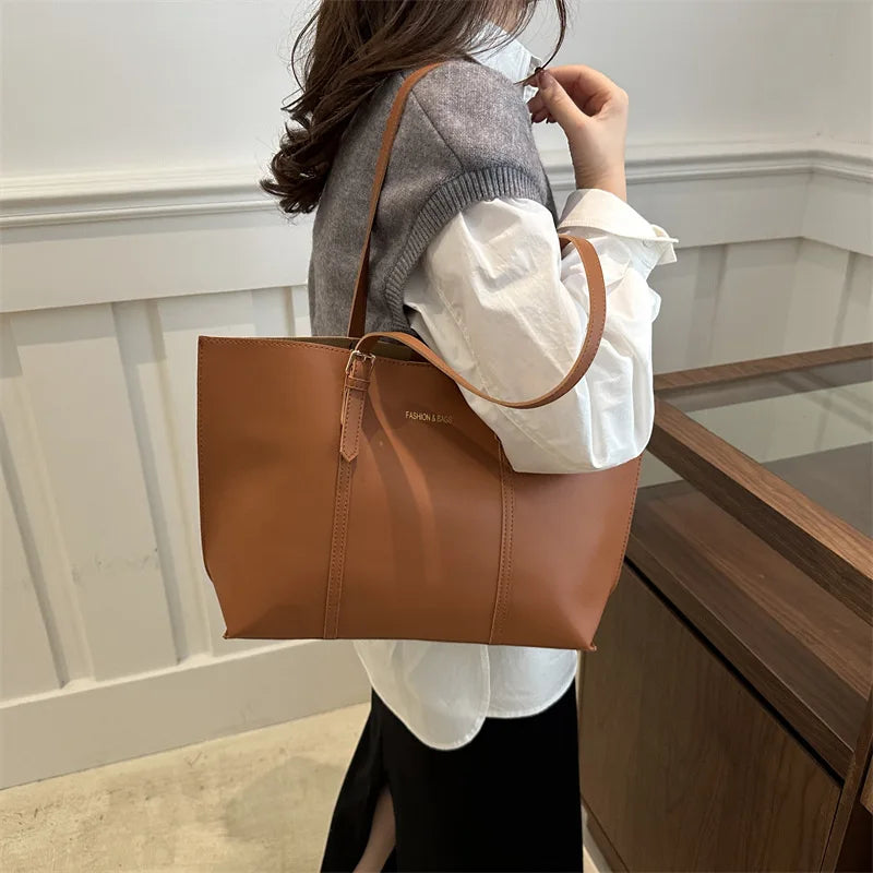 Large Capacity Women's Bag Soft Leather Tote Bags Casual Versatile Single Shoulder Handbag Mommy Handbags 2025 Autumn and Winter