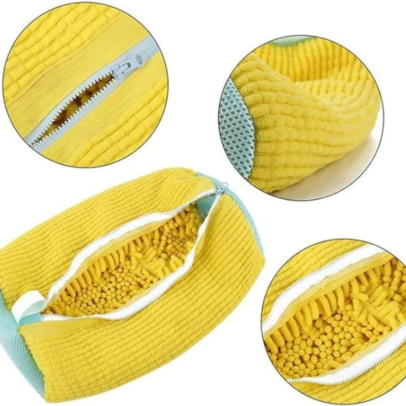 Anti-Deformation Shoe Washing Bag for Machine - Polyester Mesh Laundry Sock with Zipper for Sneakers/Boots,39x19cm,Reusable Dry