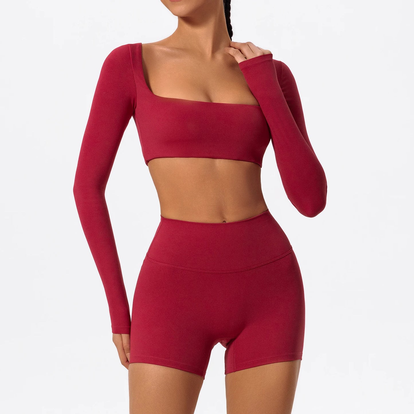 Summer Long-Sleeved Sports Fitness Set Women Outdoors Running Activewear Female Yoga Clothes Crop Top Sport Outfit For Woman