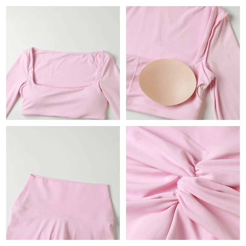 Summer Long-Sleeved Sports Fitness Set Women Outdoors Running Activewear Female Yoga Clothes Crop Top Sport Outfit For Woman