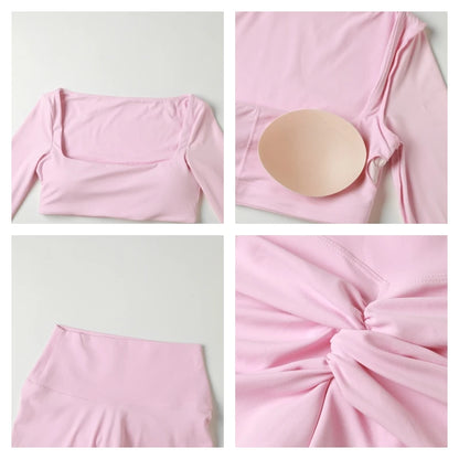 Summer Long-Sleeved Sports Fitness Set Women Outdoors Running Activewear Female Yoga Clothes Crop Top Sport Outfit For Woman