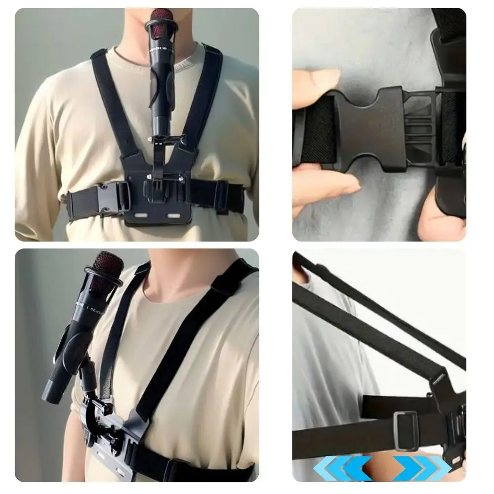 Microphone Shoulder Strap Holder, Frees Your Hands, Attaches the Microphone to Your Body, with Adjustable Strap Angle and Tightness, Wide Compatibility Range: Supports Microphones with a Diameter of 2.5-4cm, Meets the Needs o
